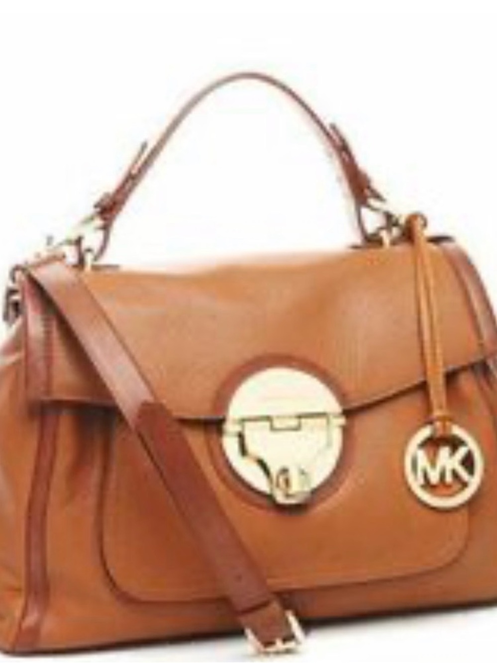 MICHAEL KORS TAN LEATHER SATCHELL WITH TOP HANDLE AND TURN LOCK